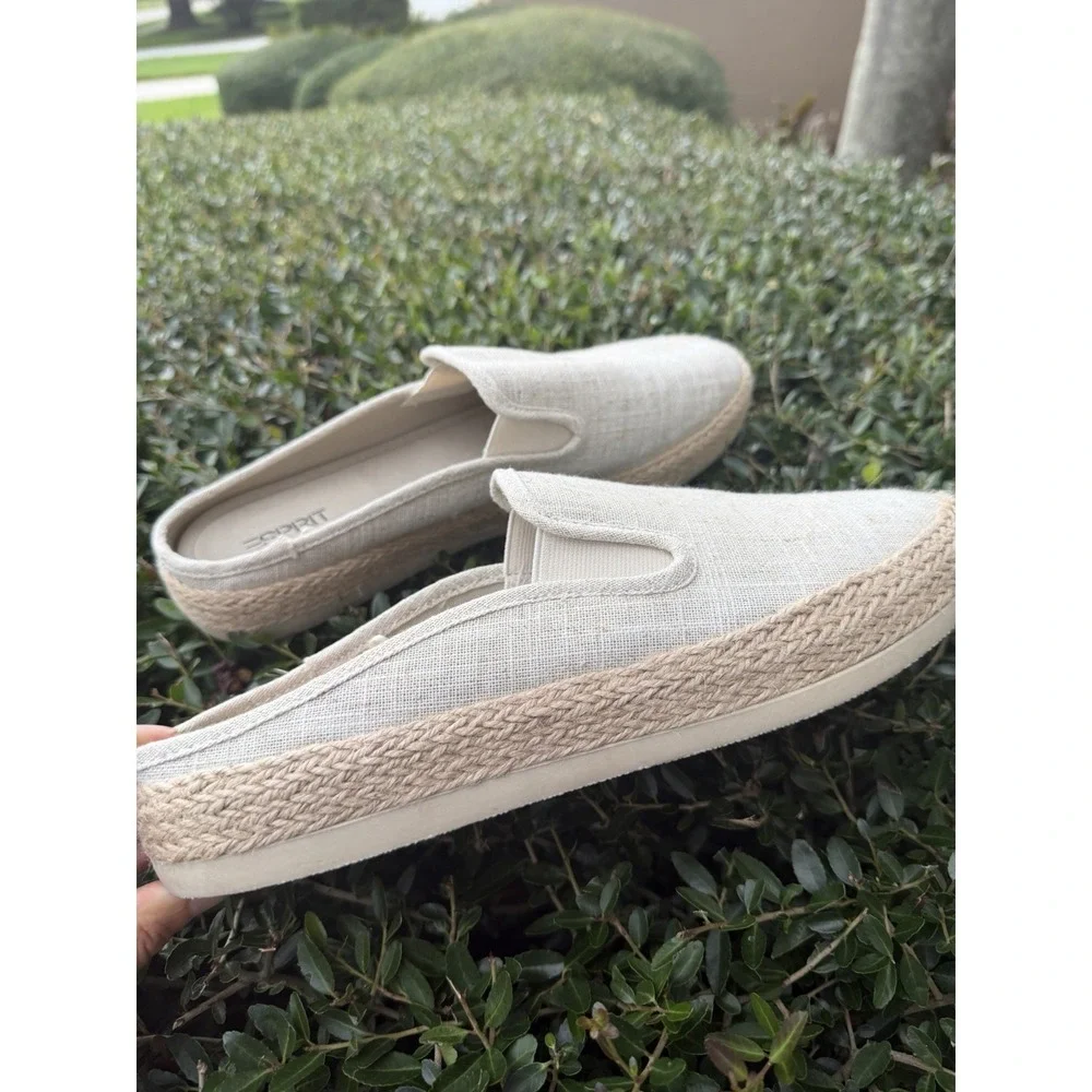Esprit Neema Espadrille Mule Size 9.5M Natural Linen Summer Slide Casual Shoe